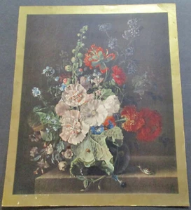 Impresión artística borde dorado Jan Van Huysum "Hollyhocks and Other Flowers in a Jarrón" M3 - Imagen 1 de 6