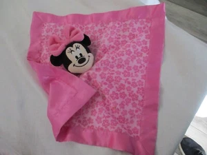 Disney Baby Minnie Mouse Lovey Rattle Security Blanket Pink White Flowers Satin - Picture 1 of 1