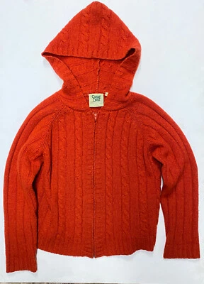 Suéter de lana tejido con cable con capucha cremallera completa pequeño naranja Carraig Donn para mujer Foto 1 de 4