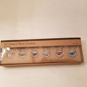 Juego de 6 dijes de vino con temática de mariposa marca World Market nuevos en caja - sin abrir - Imagen 1 de 6