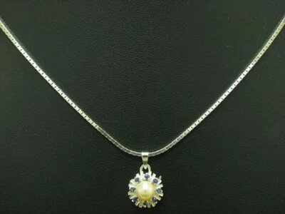 925 Argento Sterling Catena & Ciondolo Con Spinello & Akoya Perle / 60,0cm/9,8g - Immagine 1 di 3