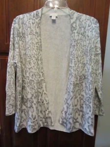CHICO'S Size 2 (Large Size 12) Ladies Open Cardigan Silver Metallic Leopard - Picture 1 of 10