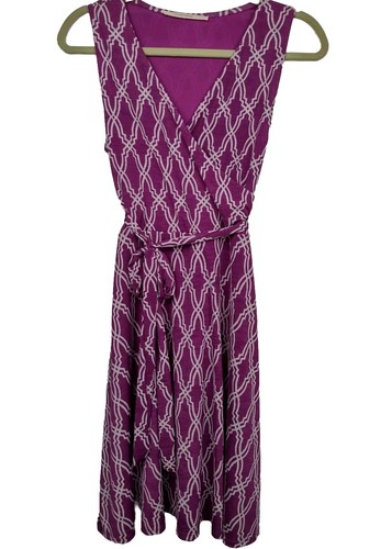 VETEMENTS Abito donna 41 biancospino avvolgente taglia small senza maniche viola e grigio geometrico