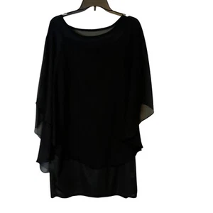 Damen Kleid Größe 1X Schwarz Transparent Overlay Mittellang Fließend Stretch Date Night Eve - Bild 1 von 12
