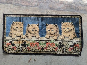 VTG White Kitten Blue Eyes Velvet Tapestry Rug Wall Hanging 19.5 x38" 1950s Cats - Picture 1 of 15