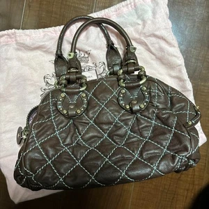 Juicy Couture Leather Quilted Mini Boston Bag Brown Crown Logo from Japan - Picture 1 of 9
