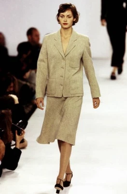 Calvin Klein Collection Fall 1994 Beige Textured Wool Skirt Vintage - Image 1 of 4