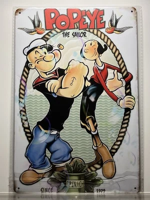 REPRODUCCIÓN VINTAGE - LETRERO DE METAL DE HOJALATA - PERSONAJE DE DIBUJOS ANIMADOS - POPEYE EL MARINERO Foto 1 de 4