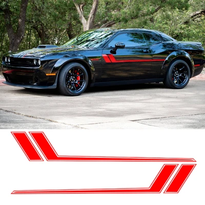 2X Racing Red Side Door Fender Hockey Stripe Vinyl Sticker for Dodge Challenger - Изображение 1 из 4