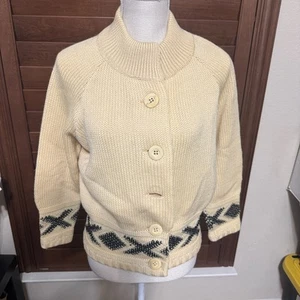 Vintage 1960's Catalina Sweater Cardigan Chunky Knit sz 38/L cream Nordic - Picture 1 of 9