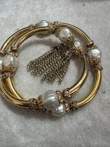 Vintage 1940s Faux Baroque Pearl Wrap Bracelet Miriam Haskell Style - Picture 1 of 6