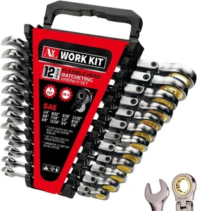 12 Stück SAE Spezialeinsätze Schraubenschlüssel-Set, SAE 1/4 "bis 7/8", 72-Zähne Design Flex-Kopf - Bild 1 von 7