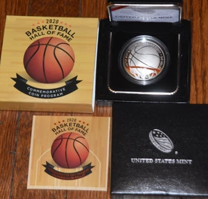 2020 P Basketball Hall of Fame COLORIZED .999 Silver Dollar Curved Coin Box &COA - Picture 1 of 3