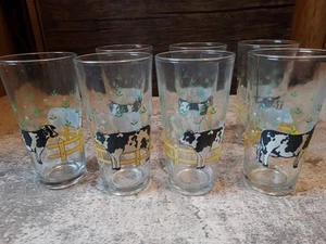 7er Set Vintage Anchor Hocking Kühe Lattenzaun Blumen Becher Wassergläser - Bild 1 von 10