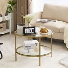 Glass Coffee Table, 25.6" Round Champagne Gold Coffee Tables for Living Room,...