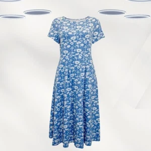 Ex Seasalt Women's Short Sleeve Fit & Flare Jersey Dress in Blue Floral (Defect) - Picture 1 of 3