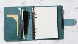 A5 loose leaf Writing note Notebook Retro Diary Notepad cow leather blue Q400 - Foto 1 di 3