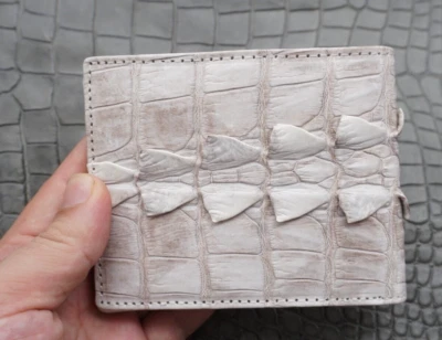 Cartera plegable de piel de cocodrilo genuina blanca hecha a mano #L12 Foto 1 de 4