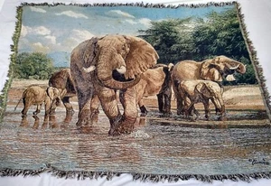 Elefantes con flecos vintage 66 x 49" tema de naturaleza multicolor colgante de pared - Imagen 1 de 12