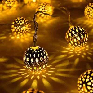 Solar Moroccan 60 LED 36 Ft Outdoor String Lights Ball Globe Fairy Warm White - Picture 1 of 16