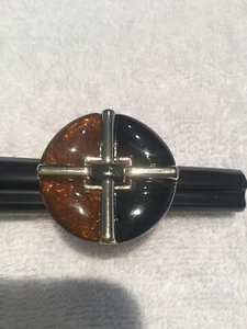 Vtg. CHICO'S Black &Brown GOLD TONE Circular RING 1.25” Diameter SIZE-6 Brayden - Picture 1 of 6