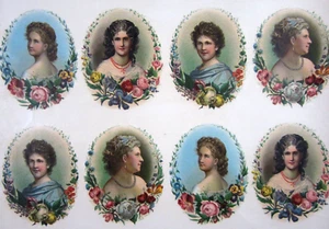 Antique Pretty Victorian Women Decal Transfer Sheet Decoupage Decalcomania 1880s - Picture 1 of 7