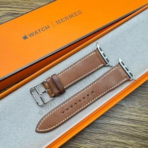 HERMES Apple Watch 38/40/41mm Fauve Leather Band Single Tour Near Mint with Box - Zdjęcie 1 z 8
