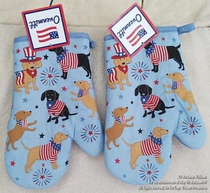 2 PATRIOTIC UNCLE SAM DOG KITCHEN OVEN MITT 4th FOURTH OF JULY LAB & RETRIEVER - Picture 1 of 2