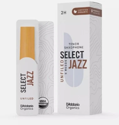 D'ADDARIO 5-Pack Rico Organic Select Jazz Tenor Saxophone Reeds Unfiled Strength 2 Hard