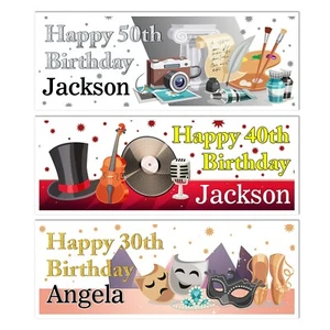 PERSONALISIERTES GEBURTSTAGSBANNER MUSIKTHEATER SÄNGER KÜNSTLER PARTY NAME PARTY  - Bild 1 von 4