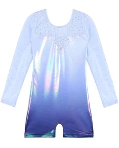 Girls Gymnastics Leotards Blue Fancy Sparkle Tank Biketards with Shorts B217_... - Picture 1 of 7