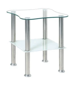 Haku Beistelltisch Wohnzimmertisch Couchtisch Edelstahl-weiß Sicherheitsglas - Bild 1 von 5