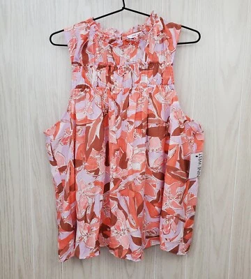 Blusa NINE WEST Sin Mangas con Volantes Rosa Naranja Coral Melocotón Floral XL Foto 1 de 4