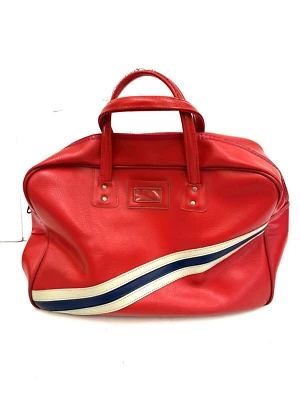 Vintage Retro MCM TRAVEL CARRY On BAG - Red w/ Blue/white Stripe Duffel Bag - Image 1 of 4