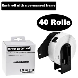 40Rolls White Multi-Purpose Address 400P/R Labels DK-1204 for Brother 0.66"x2.1" - Picture 1 of 11