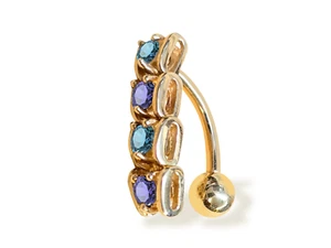 Anillo ombligo oro macizo 14K, joyería ombligo invertido con cristales - Imagen 1 de 6