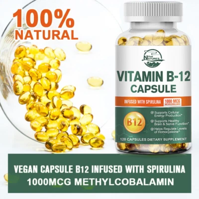 120/240/480 Cápsulas - Vitamina B12 (Metilcobalamina) 1000mcg, ESPIRULINA No OGM Foto 1 de 4