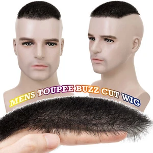 USA Mens Toupee Hairpiece Fine Human Hair System Replacement PU Skin Men Top Wig - Picture 1 of 23