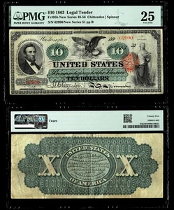FR.#95b 1863 $10 TEN DOLLARS LEGAL TENDER UNITED STATES NOTE PMG VF25 - Picture 1 of 1