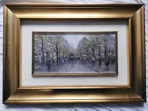 Oil Painting of a busy street in PARIS, Boulevard Des Italiens by Augusto Radice - Picture 1 of 7
