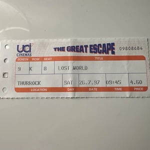 Vintage Jurassic Park LOST WORLD Original UCI Cinemas Ticket Stub 1997 UK - Imagen 1 de 5
