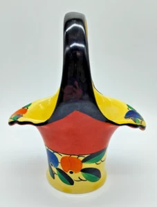 Cesto Art Decò 9" vintage Cecoslovacchia dipinto a mano con rana fiore in vetro - Foto 1 di 24