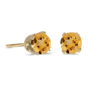 14k Yellow Gold 4 mm Round Citrine Stud Earrings