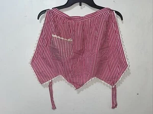 Vtg MCM Waist Apron Children Girls Size Medium Pink White Striped Edged Pocket - Picture 1 of 7