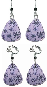 Halloween Spider Webs Guitar Pick Pierced or Clip on Dangle Earrings (GP072) - Picture 1 of 3