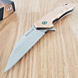 Rough Ryder Linerlock Folding Knife 3.50" Stainless Steel Blade Copper Handle - Picture 1 of 11