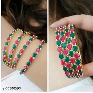 Rajwadi Women Brass Metal Kundan Bangle Beautiful Kundan Bracelet (4Pcs) - Picture 1 of 2