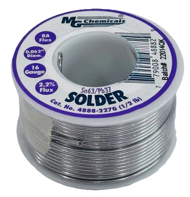 M.G. CHEMICALS MG Chemicals 63/37 Rosin Core Leaded Solder, 0.062" Diameter, 1/2lb Spool, 4888