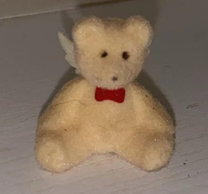 Vtg Tiny Felt Angel Bear Figurine Small Miniature Taiwan 1.25” Tall - Picture 1 of 6