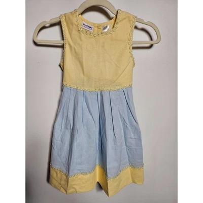 Vestido Blueberi Boulevard Niñas Lenin Algodón Amarillo Y Azul Sol Talla 6X Foto 1 de 4